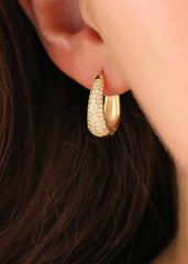 Dome Pave Hoops Medium Gold