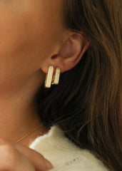 Diamond Rectangle Hoops Small Gold