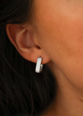 Diamond Rectangle Hoops Small Silver