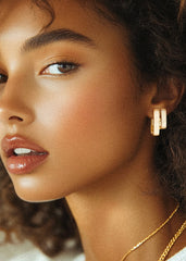 Diamond Rectangle Hoops Small Gold