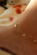 Nærbilde av de små delikate solsikkene som henger rundt Sunflower ankelkjedet. De små solsikkene har en teksturert overflate inspirert av naturen. 