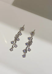 Daisy Flower Earrings Blue Silver - Øredobber